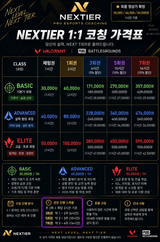 NEXTIER 1대1 코칭 가격표 원본